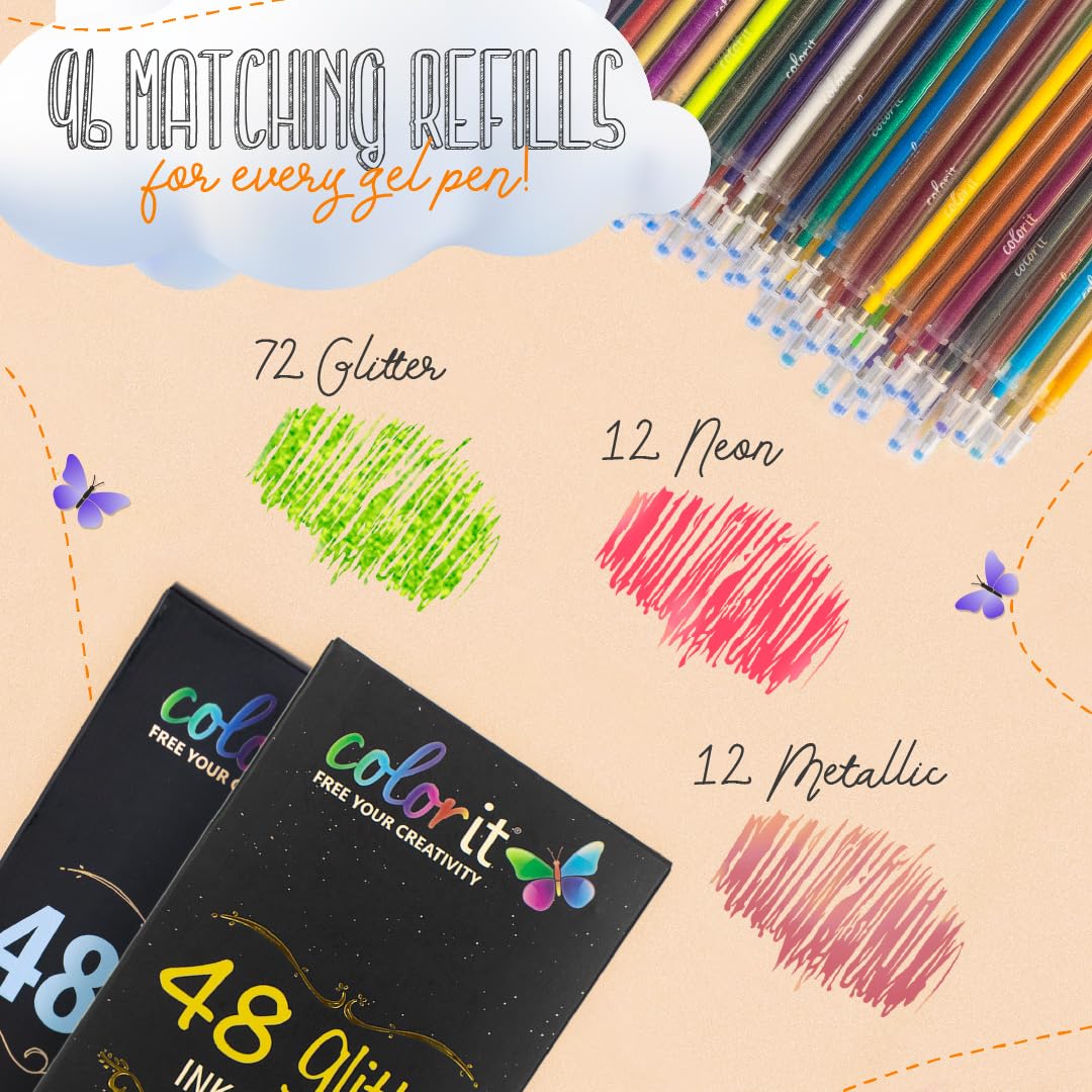 Amazon.com: ColorIt Gel Pens Set for Coloring – 192 Pack with 12